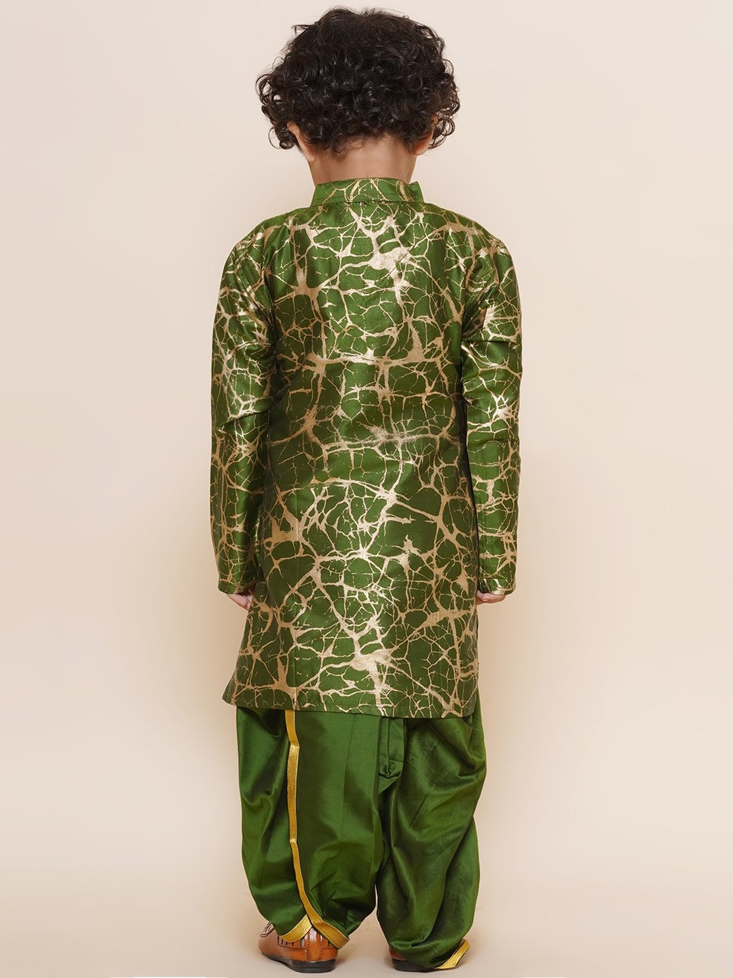 Sethukrishna Kids Olive Printed Full Sleeves Kurta With Dhoti
