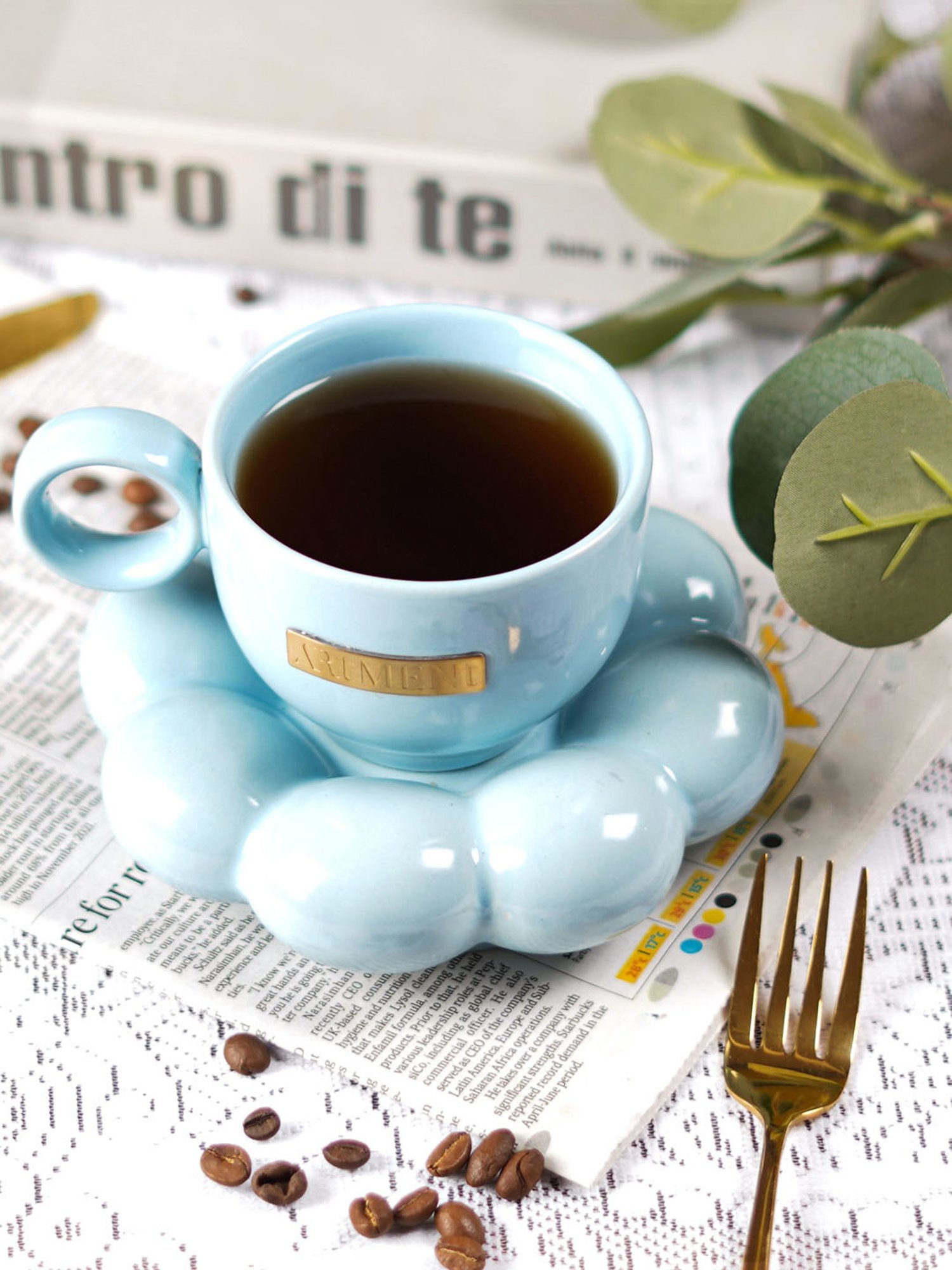 The Artment Sunflower Berry Blue Bloom Cup and Saucer Set