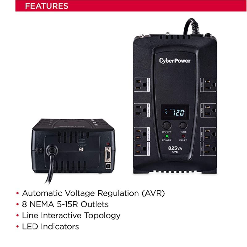 CP825AVRLCD Intelligent LCD UPS System 825VA450W 8 Outlets AVR Compact Black