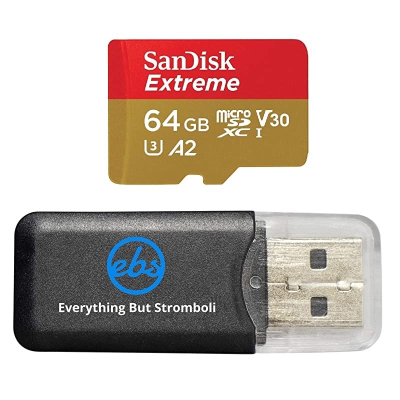 64GB Micro SDXC Memory Card Extreme Works with GoPro Hero 8 Black, GoPro Max 360 Action Camera V30 4K Class 10 (SDSQXA2-064G-GN6MN) Bundle with 1 Everything But Stromboli MicroSD Card Reader