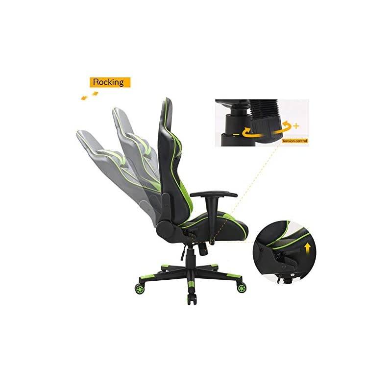 Back PU Leather Swivel Gaming Chair with Adjustable Lumbar Support Headrest Footrest Video Game Chair Racing Office Chair (Bule)