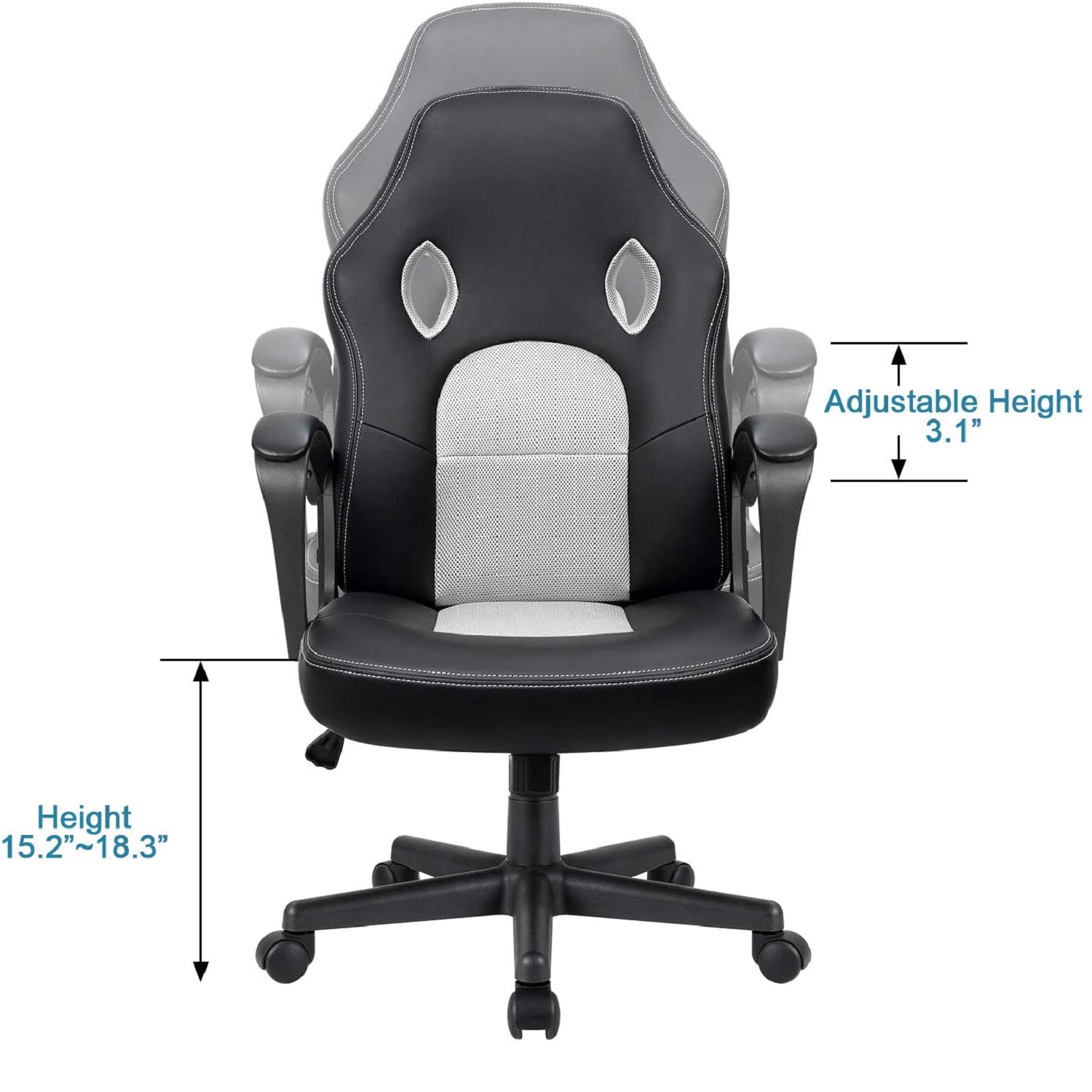 Furmax Office Desk Leather Gaming, High Back Ergonomic Adjustable Racing Task Swivel Executive Computer Chair Headrest and Lumbar Support (Black)