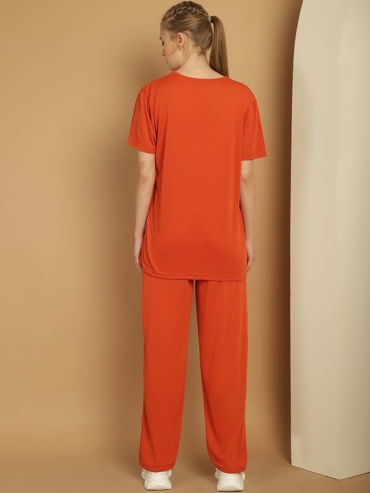 Vimal Jonney Orange Cotton Printed Sports T-Shirt Track Pant Set
