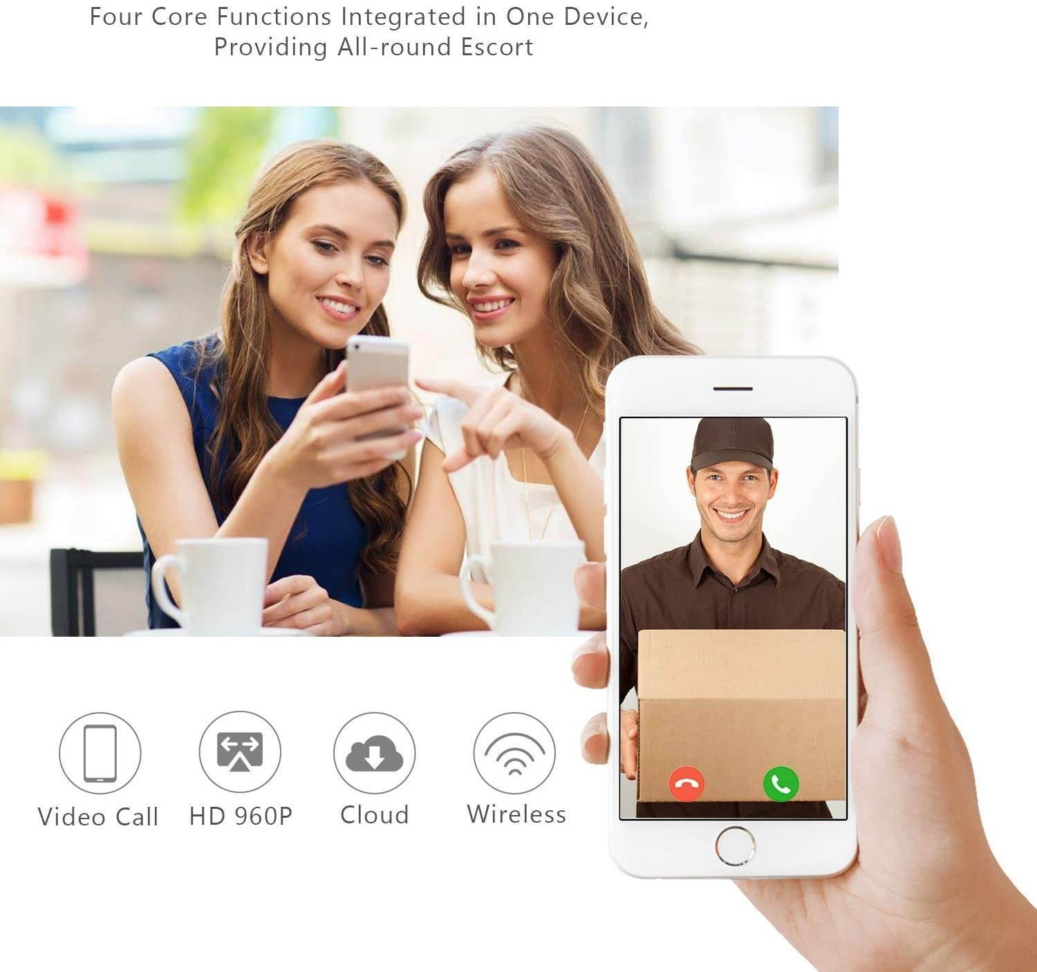 Outdoor HD960P Wireless WiFi Doorbell Camera Smartphone CCTV Security Surveillance 2 Way Audio Night Vision Motion Detect Lifetime Cloud Storage Service with No Monthly Fee 2 Pack