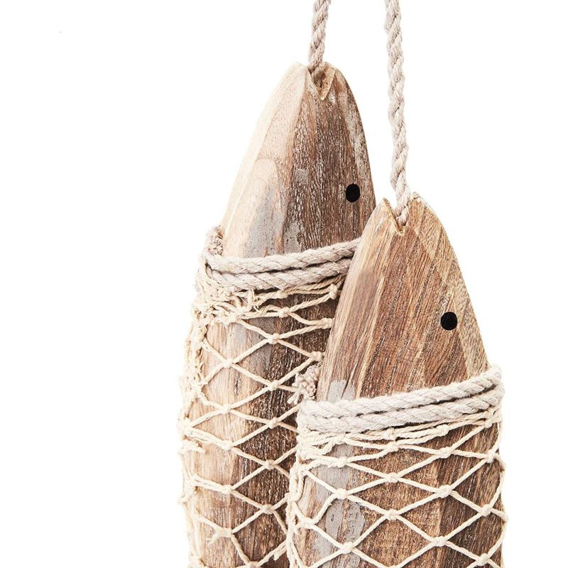 Juvale 2 Rustic Wooden Fish Ornament Wall Decor with Rope for Hanging (12.5 x 3 In)