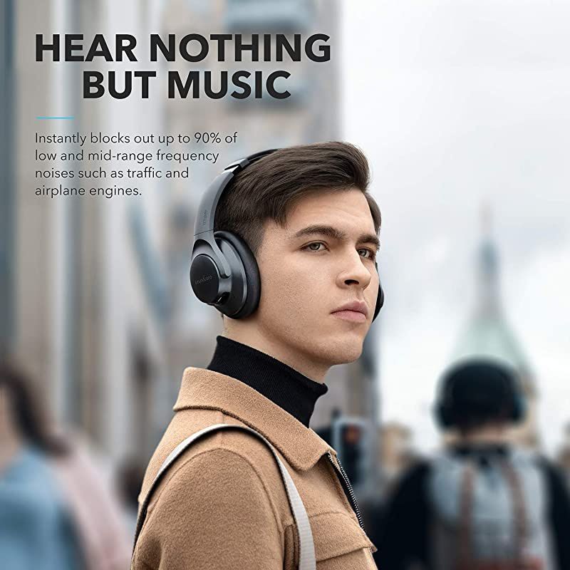 Anker  Life Q20 Hybrid Active Noise Cancelling Headphones Wireless Over Ear Bluetooth Headphones 40H Playtime HiRes Audio Deep Bass Memory Foam Ear Cups for Travel Home Office