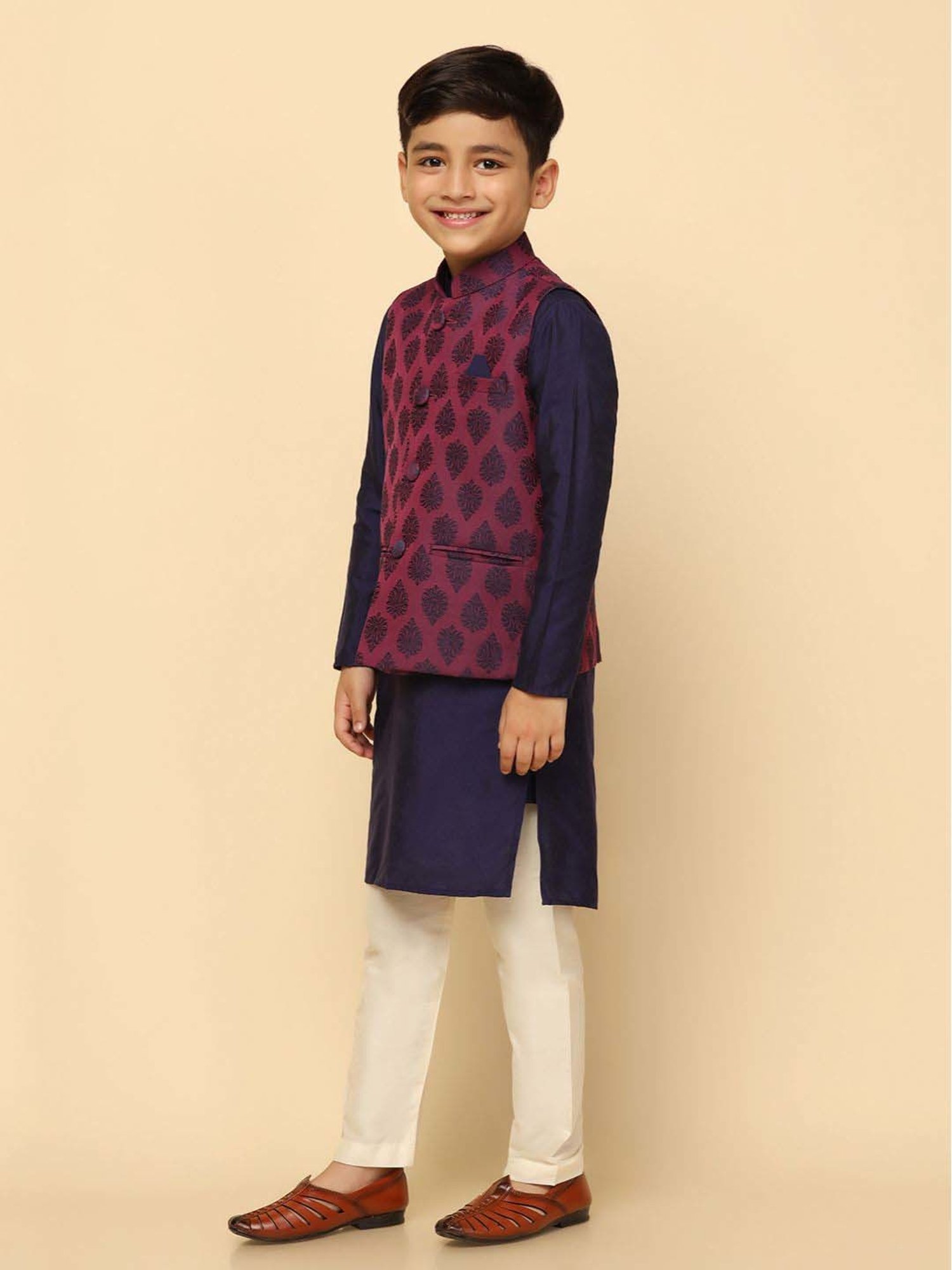 KISAH Kids Purple & White Embroidered Full Sleeves Kurta Set
