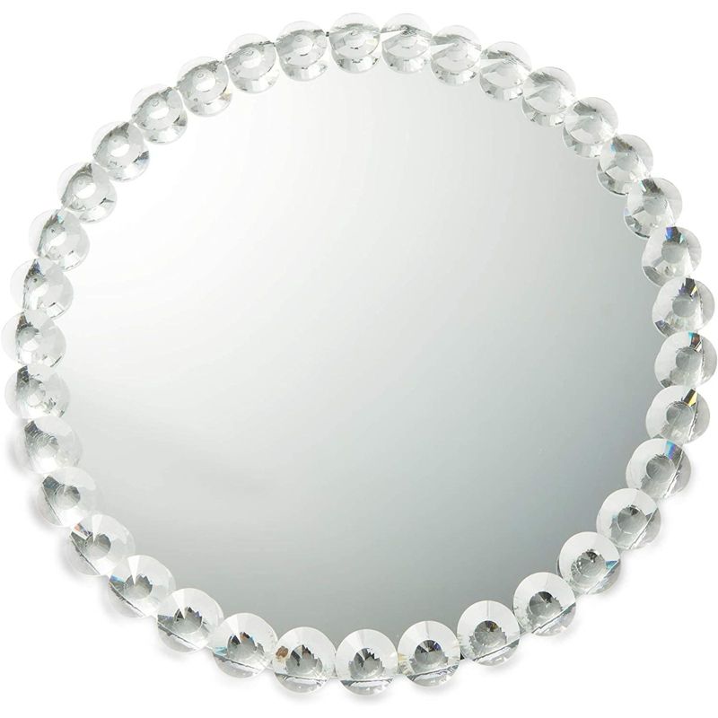 Okuna Outpost Crystal Bead Serving Tray, Round Mirrored Platter (12.2 Inches)