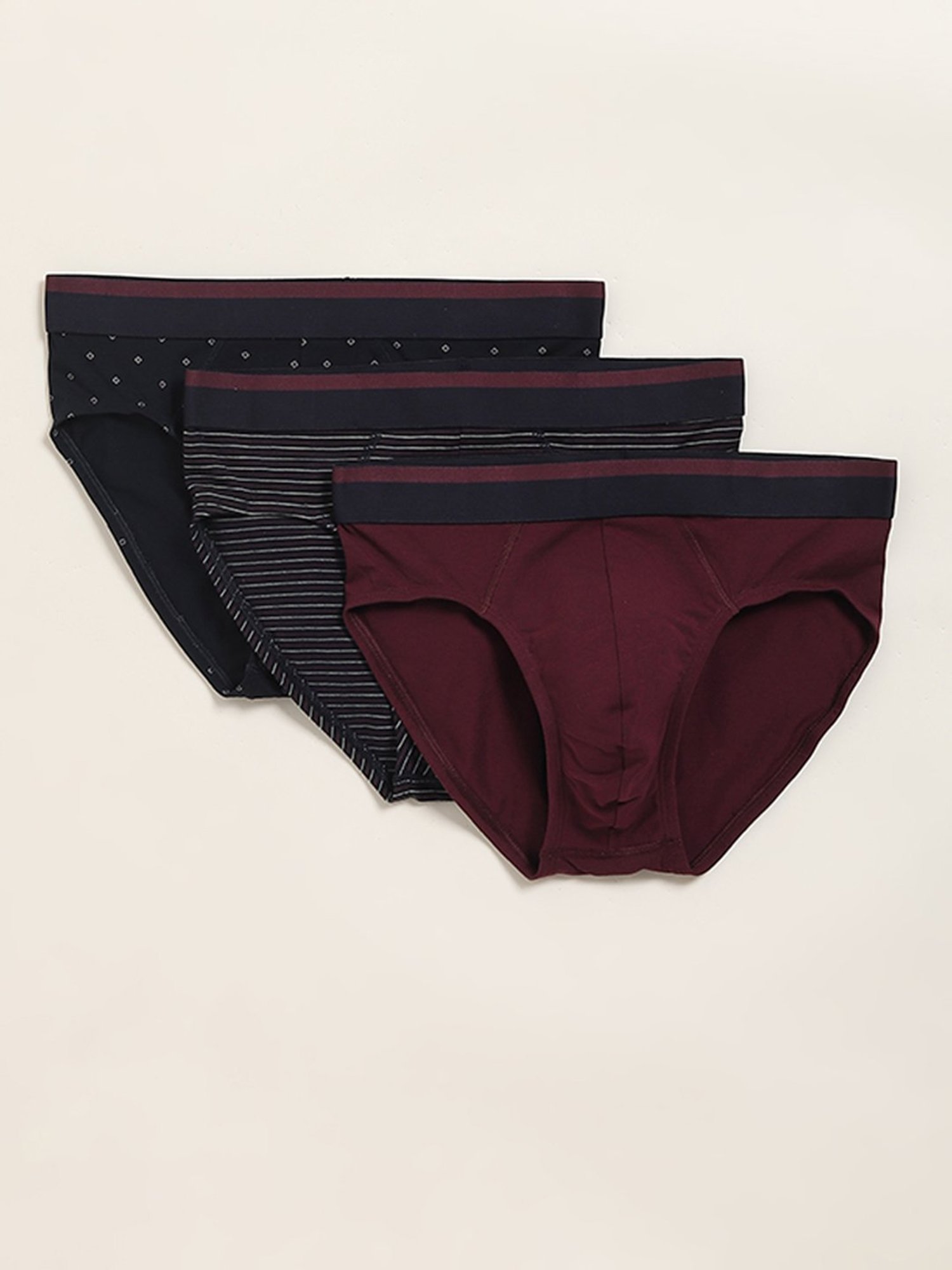 WES Lounge by Westside Wine Printed Relaxed Fit Briefs - Pack of 3