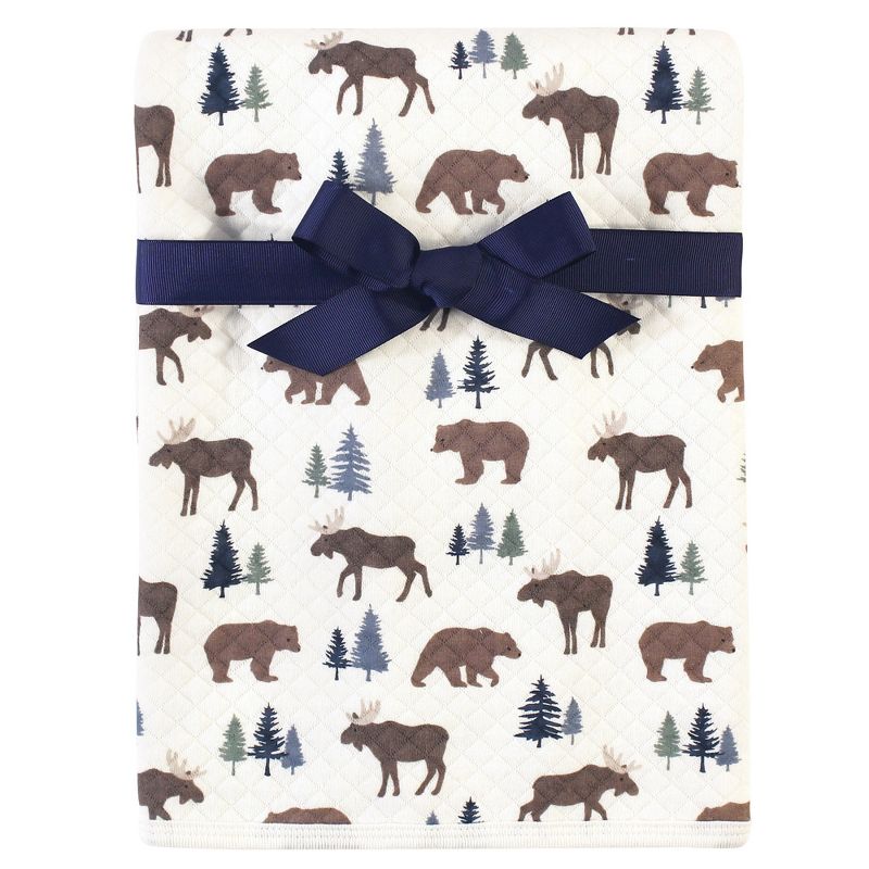Hudson Baby Infant Boy Quilted Multi-Purpose Swaddle, Receiving, Stroller Blanket, Moose Bear 1-Pack, One Size
