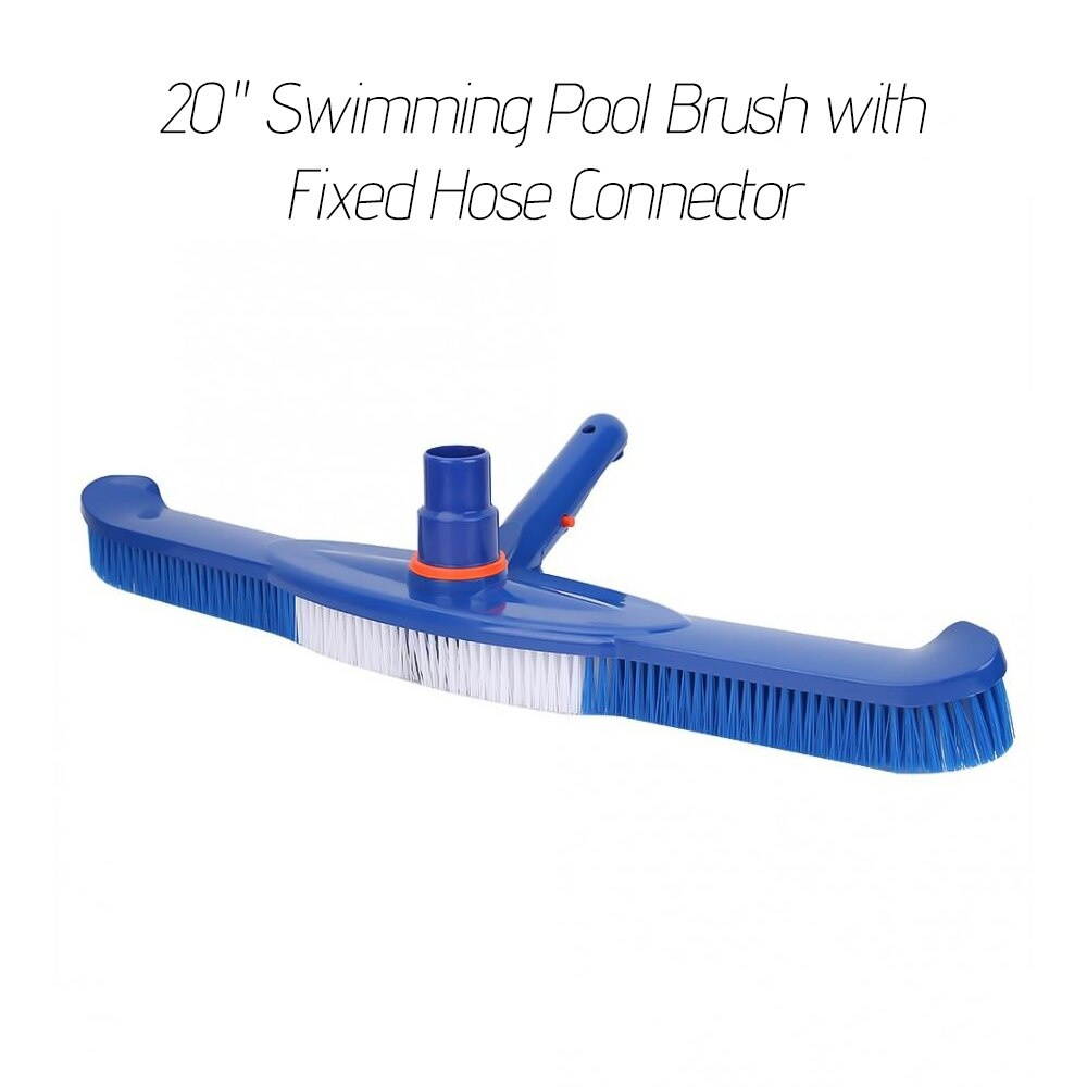 20" Heavy Duty Swimming Pool Brush Scrub Brush with Fixed Hose Connector Cleaning Tool for Wall Tiles Floors