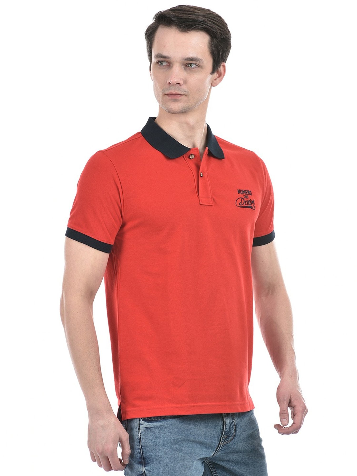 Numero Uno Red Cotton Slim Fit Polo T-Shirt
