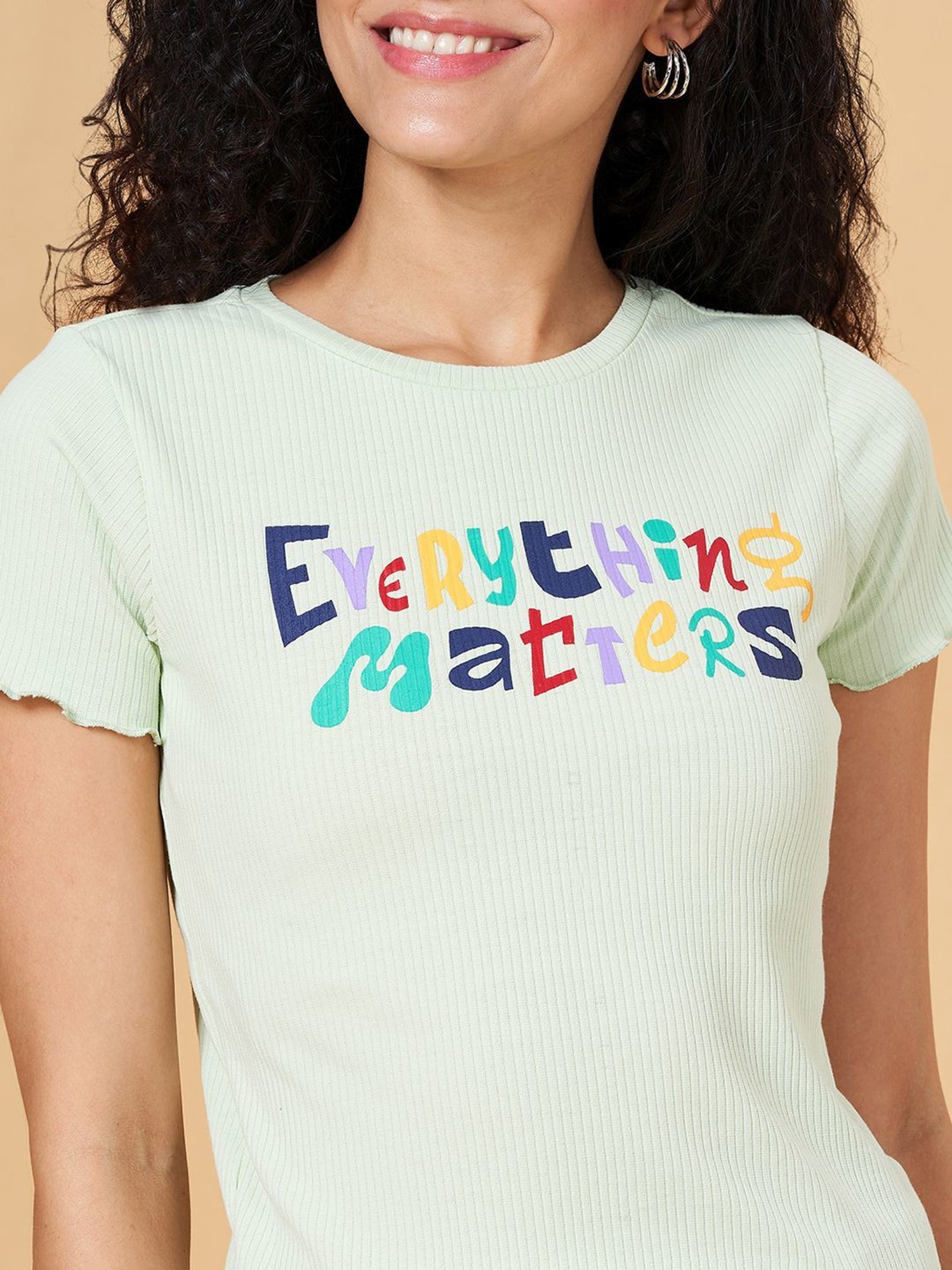 People by Pantaloons Mint Green Graphic Print T-Shirt