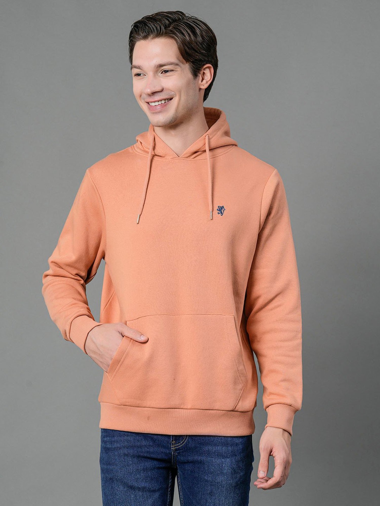 Red Tape Light Orange Regular Fit Hooded Sweatshirt