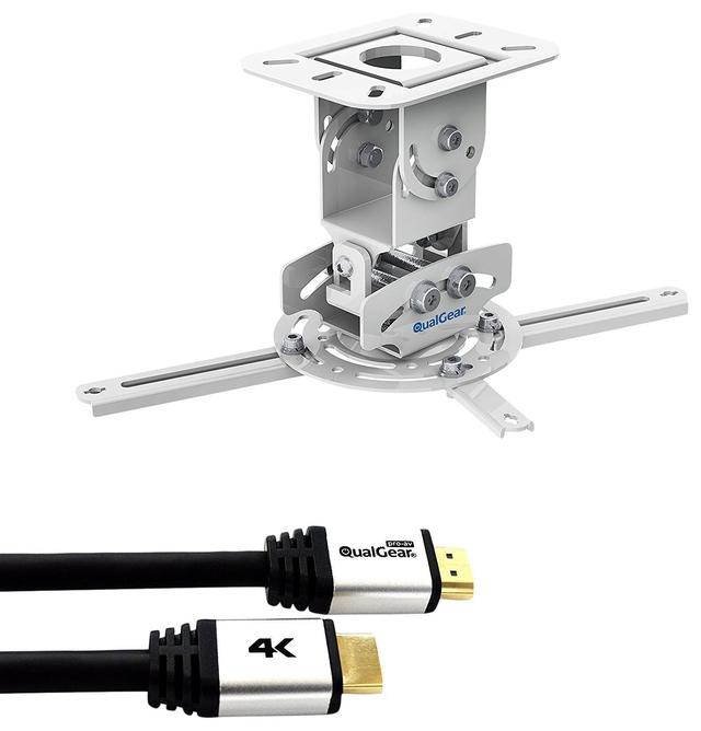 QualGear PRB-717-WHT-25ft Projector Ceiling Mount Bundle with HDMI Type A Male to Type A Male Cable, 25' Black