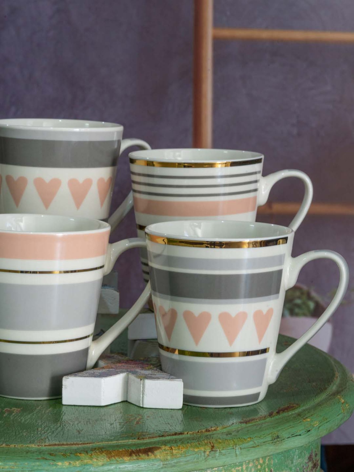 White Gold Multicolor Porcelain 8 cm Mug - Set of 4