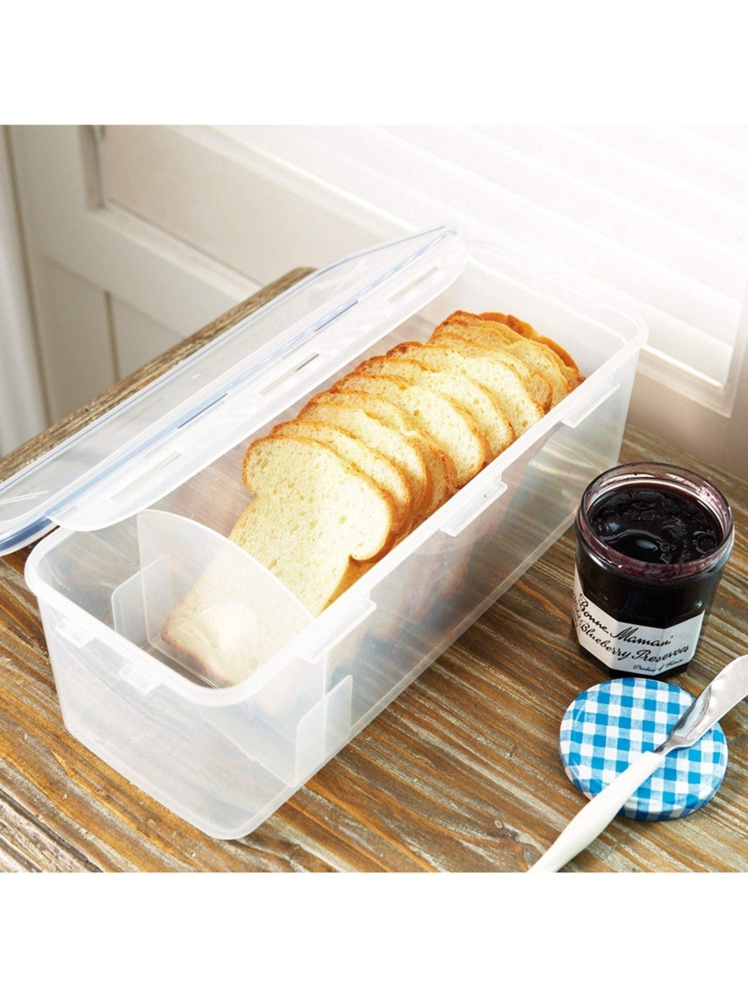 Lock & Lock Transparent Plastic Rectangular Bread Box with Divider