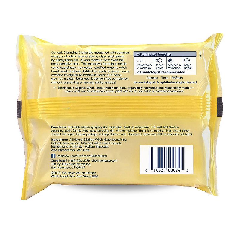 Dickinson's Original Refreshingly Clean Daily Cleansing Cloths - Witch Hazel and Aloe - 25ct