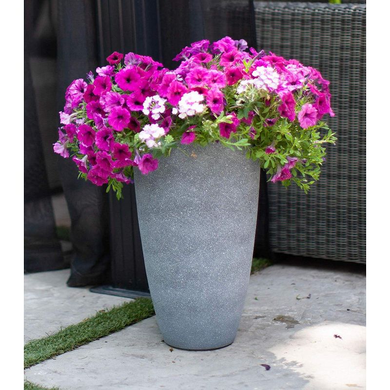 Algreen Acerra Weather Resistant Composite Tall Vase Round Planter Pot 20 x 12 x 12 Inches, Gray Stucco (2 Pack)