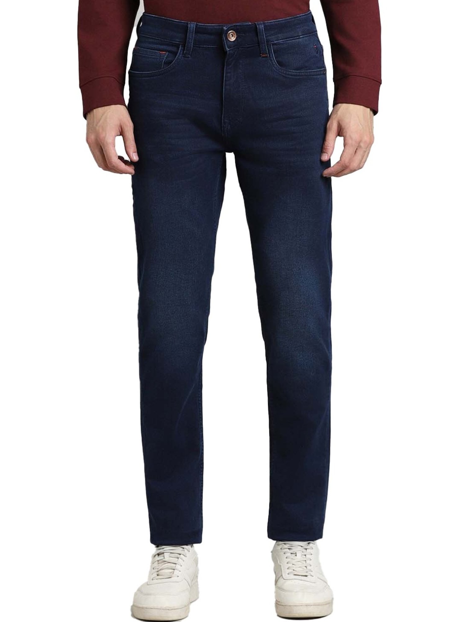 Simon Carter London Slim Fit Navy Lightly Washed Mid Rise Jeans