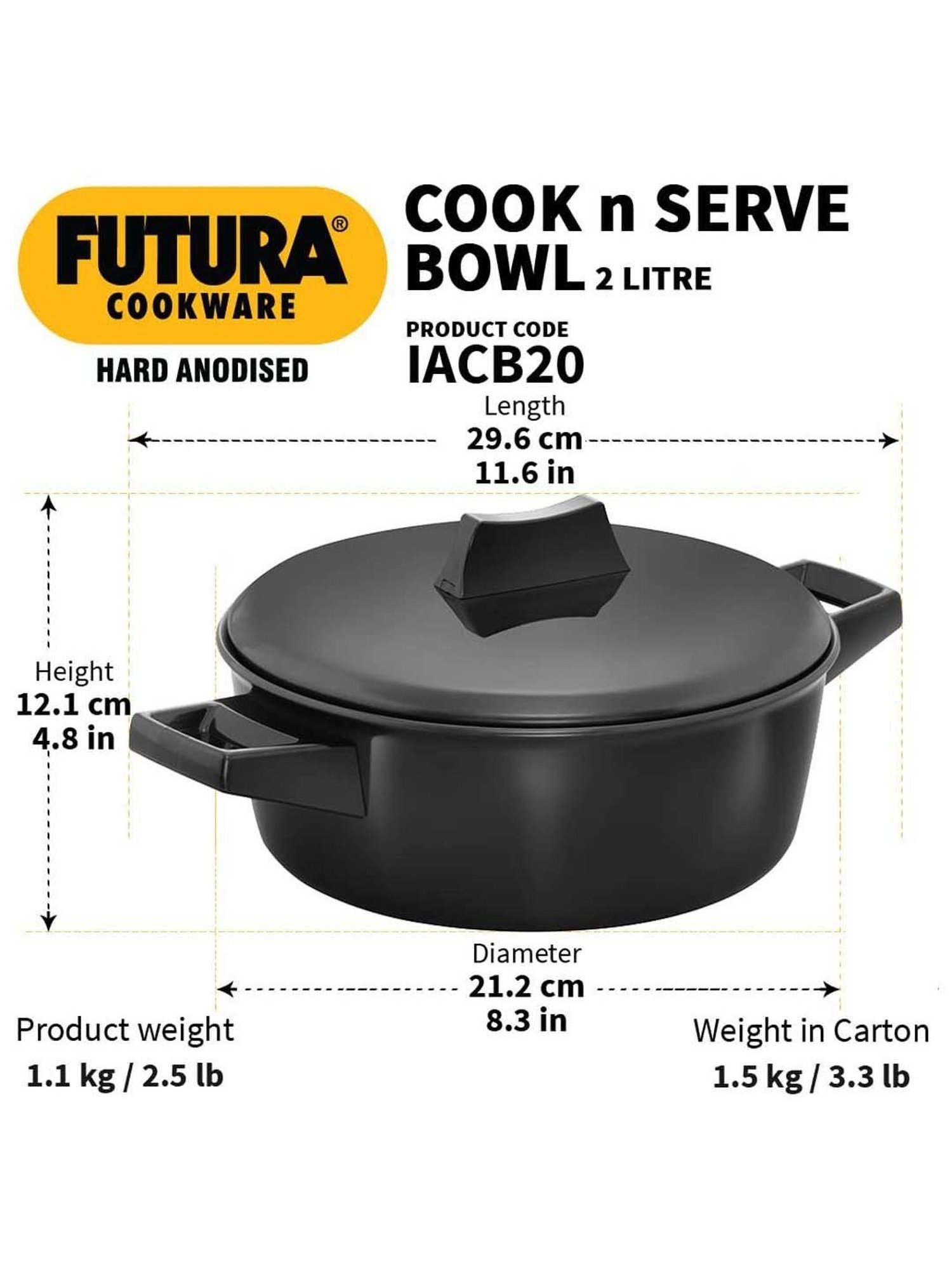 Hawkins Black Aluminium Futura Hard Anodised Saucepan And Lid (Iacb20) (2 L)