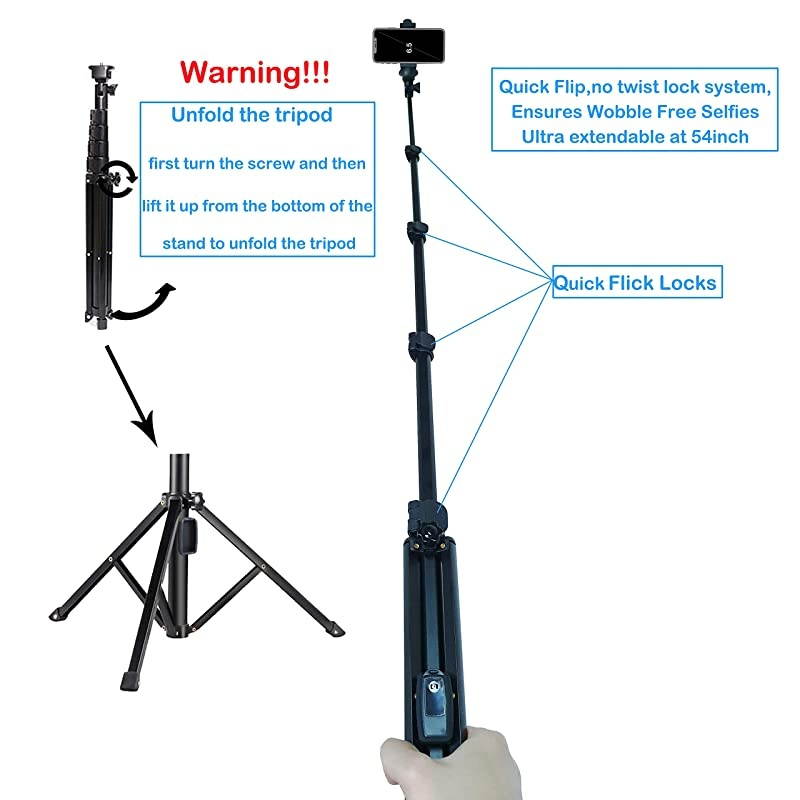 Stick Tripod 54quot Extendable Tripod Stand Phone Tripod Camera Tripod Wireless Remote Shutter Compatible with iPhone 11 pro Xs Max XrAndroidVloggingStreamingPhotographyRecording