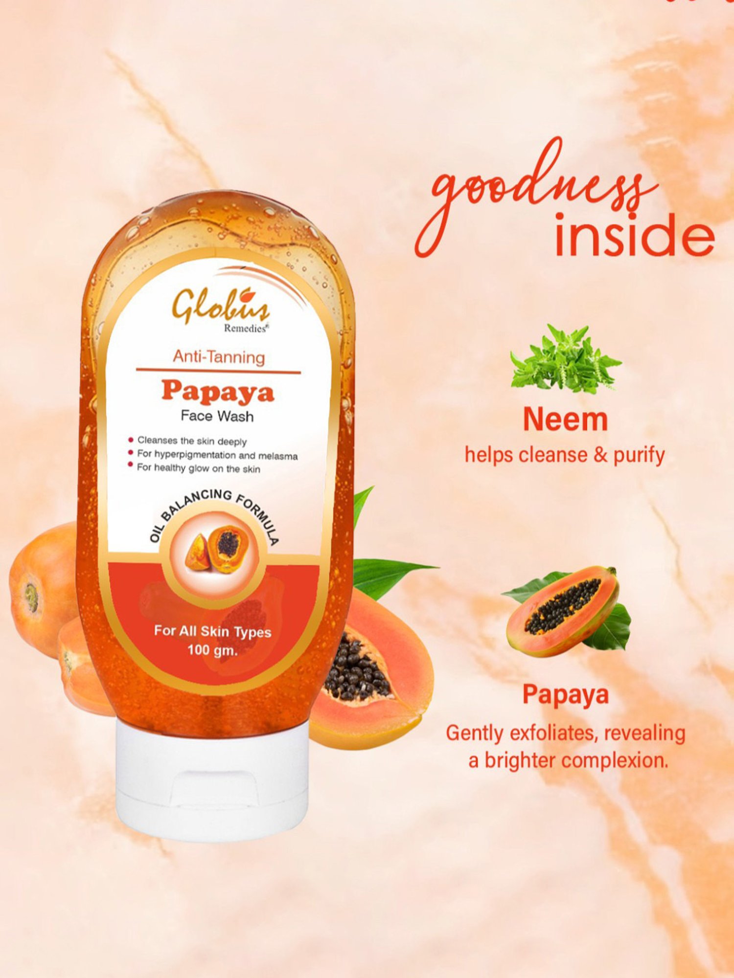 Globus Remedies Sunscreen Fairness Lotion SPF 50+++ & Papaya Face Wash Combo