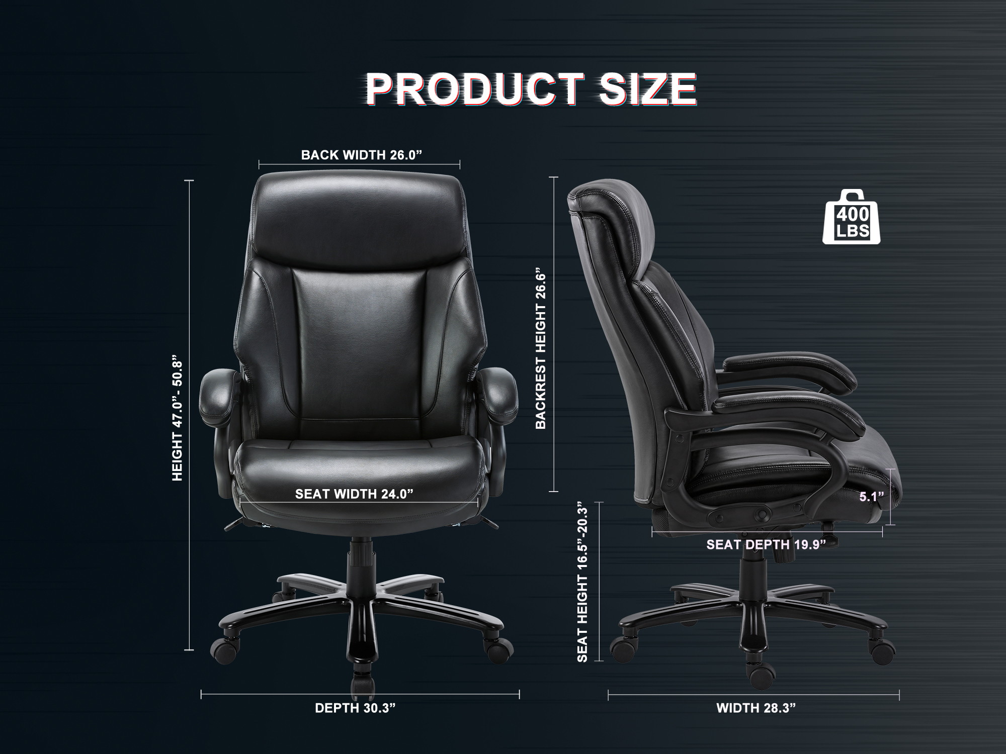 High Back Big & Tall 400lb Bonded Leather Ergonomic Office Chair Executive Desk Computer Swivel Chair - Heavy Duty Metal Base, Thick Padded Armrest and Headrest for Home&Office