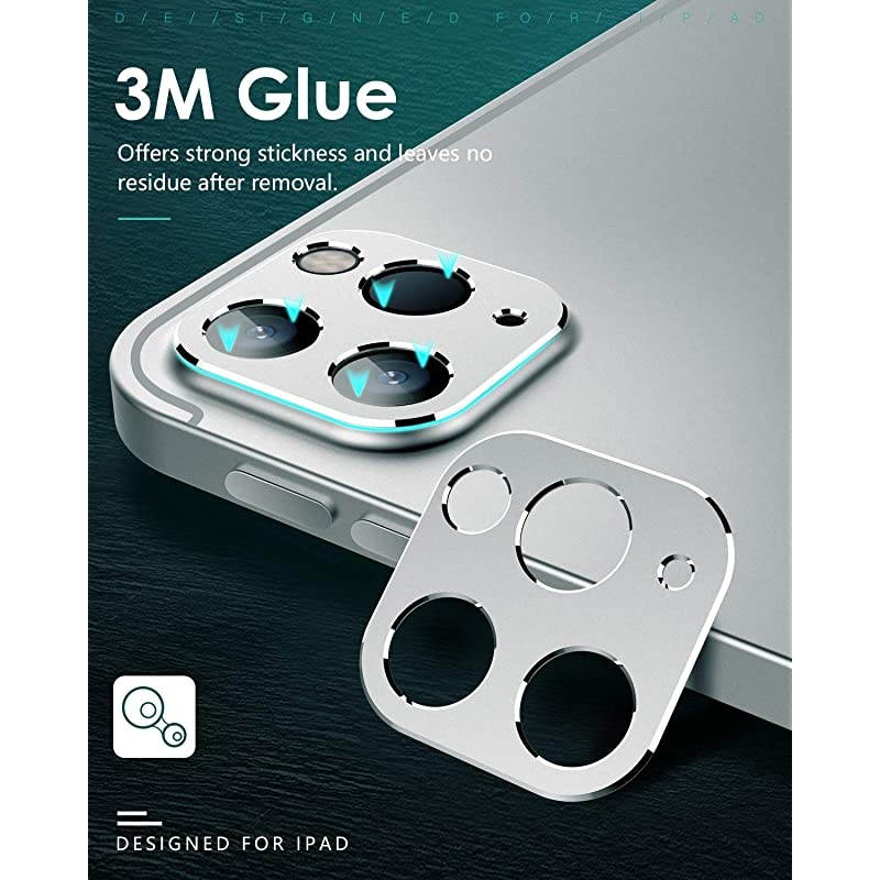 Camera Lens Cover Fit New iPad Pro 12.9 2021/2020, iPad Pro 11 2021/2020, [3-Pack] Slim Metal Rear Camera Lens Protector, Matte Hollow Aluminium Alloy Film Cover, Black + Silver + Green