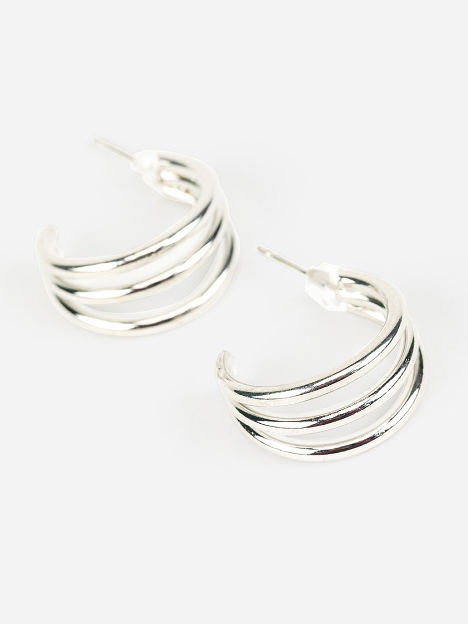 Priyaasi Solid Triple Striped Silver Hoop Earrings