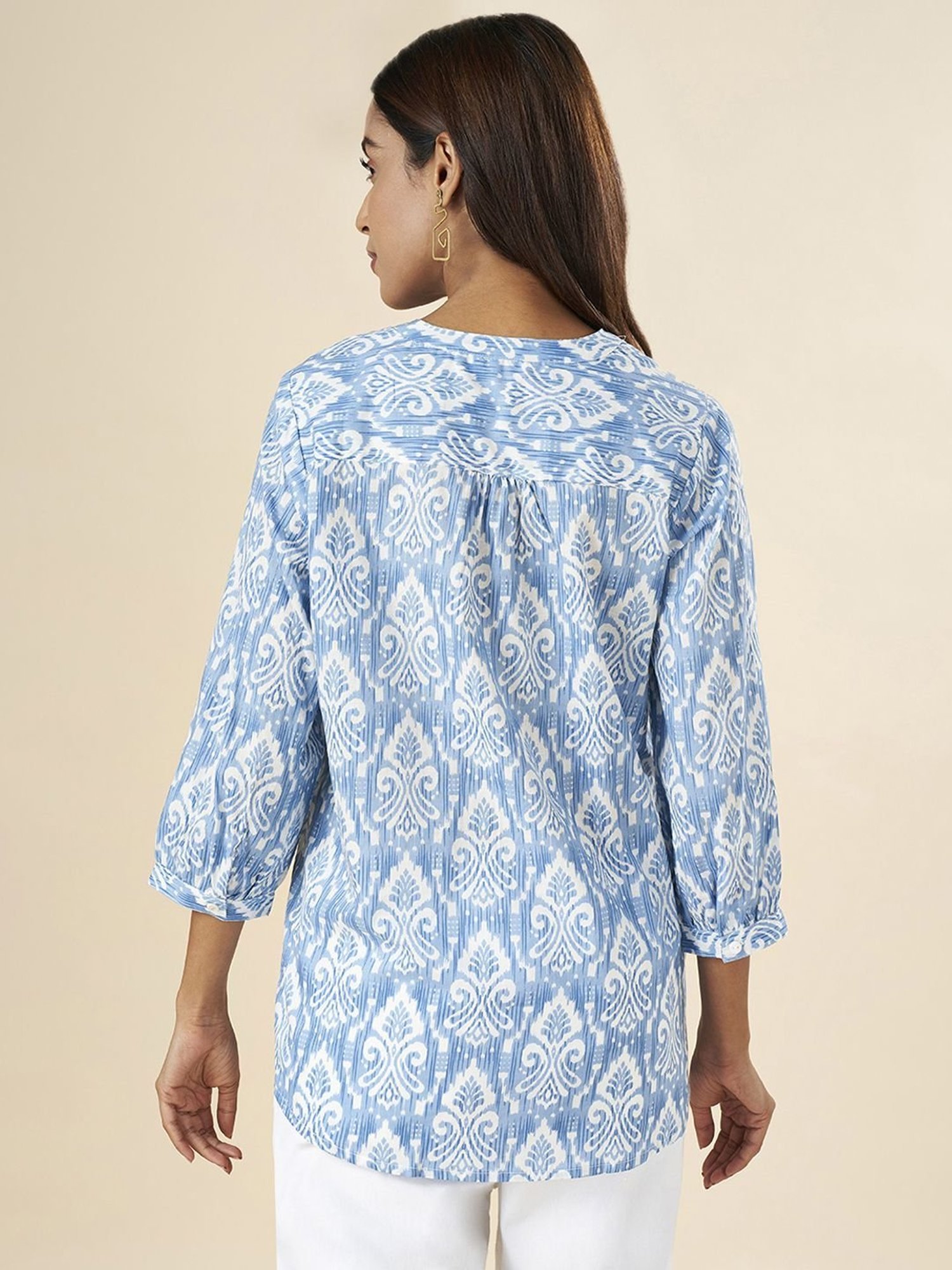 Akkriti by Pantaloons Blue Cotton Printed Tunic