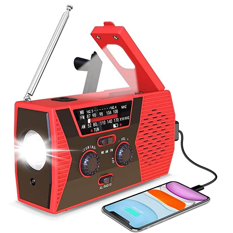 Emergency Solar Hand Crank Radio 2020 Upgrade NOAAAMFM Portable Weather Radio with LED Flashlight Reading Lamp 2000mAh Power Bank and SOS Alarm for Emergency Situations
