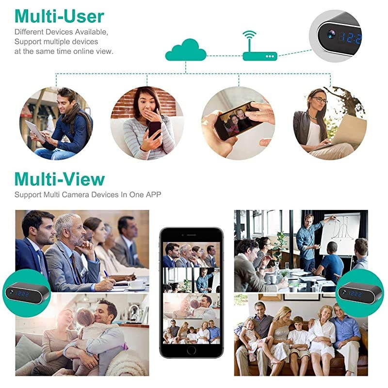 Camera, Hidden Camera Clock WiFi 1080P Video Recorder 140&deg; Wide Angle Lens Wireless IP Cameras for Indoor Home Security Monitoring Nanny Cam with Night Vision Motion Detection 2020 Version