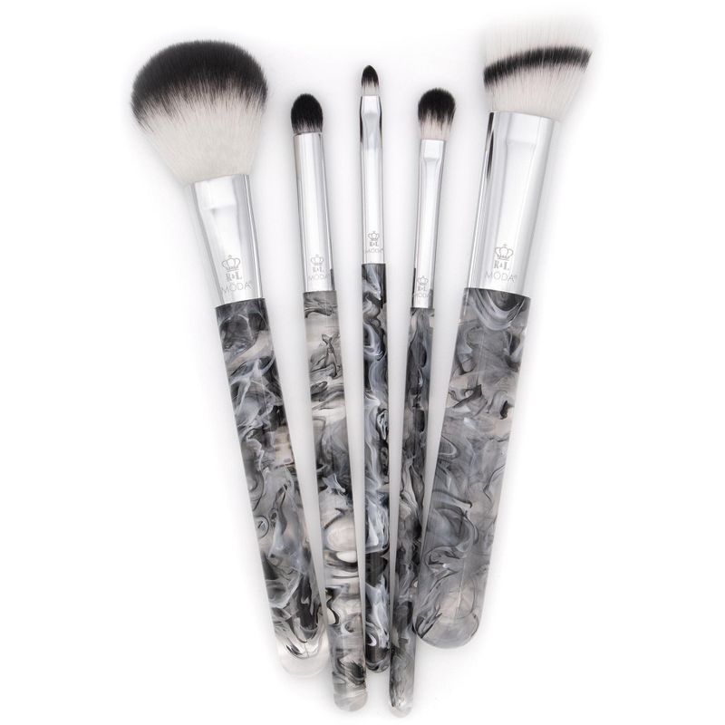 MODA Brush Black Smoke Show 5pc Full Face Makeup Brush Set, Includes - Powder, Angle Blender, Shader,  and Lip Brushes