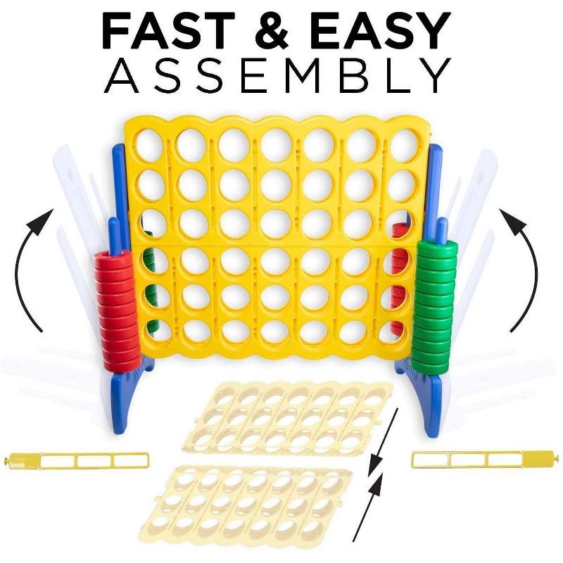 Sunny & Fun Giant 4 in A Row Color Connect - Life Size Indoor & Outdoor Floor Game - Jumbo Rings & Quick-Release Slider - for Yard Lawn or Backyard (4ft wide)