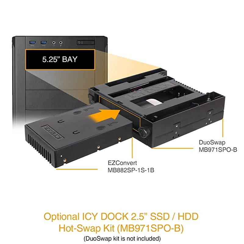 2.5" to 3.5 Tool-Less Drive Adapter Converter Bracket Mounting Frame Tray for 5/7/9.5/12.5mm 2.5 inch HDD/SSD with SATA III Interface- EZConvert MB882SP-1S-1B