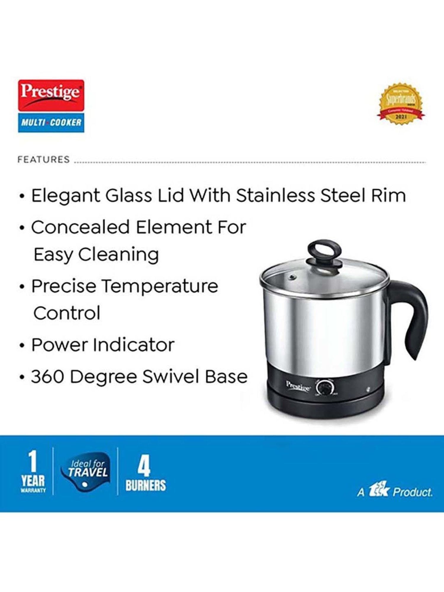 Pigeon Rice Cooker 700W, 1.8L with Single pot & Measuring Cup (Red)