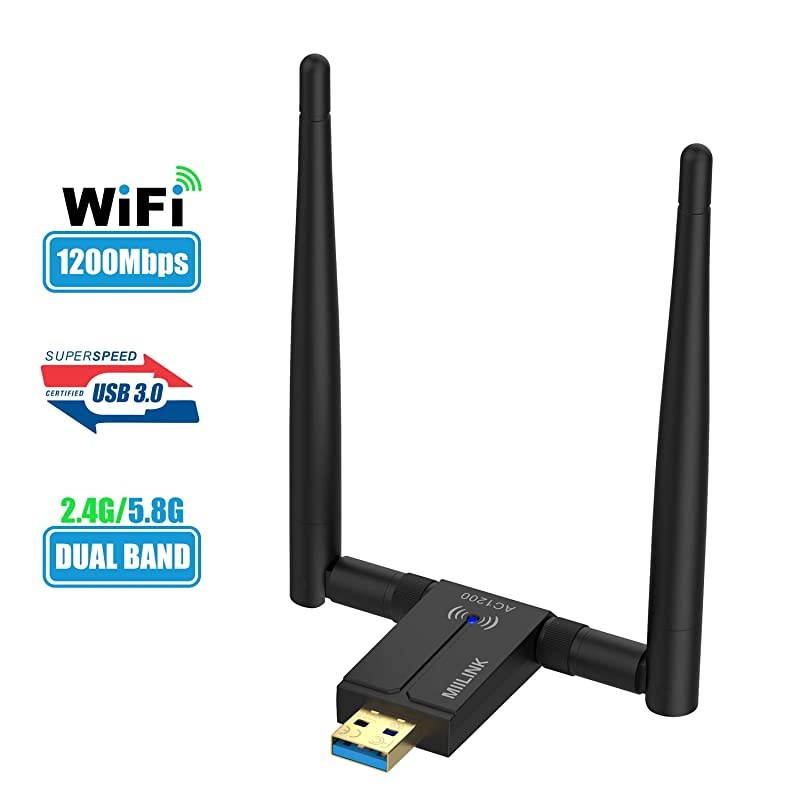 Wireless USB WiFi Adapter for PC/Desktop,1200Mbps Dual Band 2.4GHz/5GHz High Gain 5dBi Antennas USB 3.0 Wireless Network Adapter Supports Windows Linux/10/8/7/XP/Vista,Mac OS 10.11-10.14