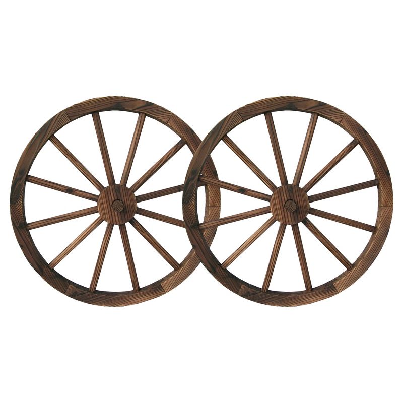 23" Wood Freestanding Wagon Wheels Lawn Decor 2pk - Brown - Backyard Expressions
