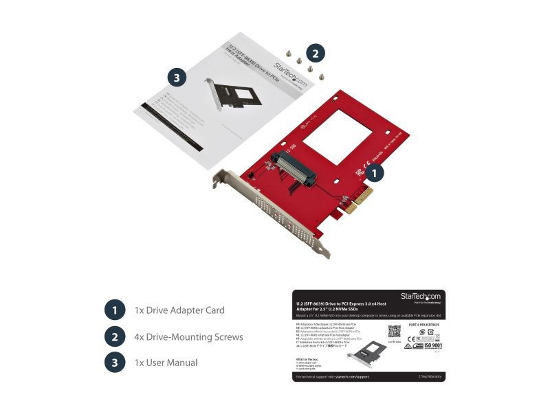 StarTech.com U.2 to PCIe Adapter for 2.5" U.2 NVMe SSD - x4 PCI Express 3.0 Model PEX4SFF8639