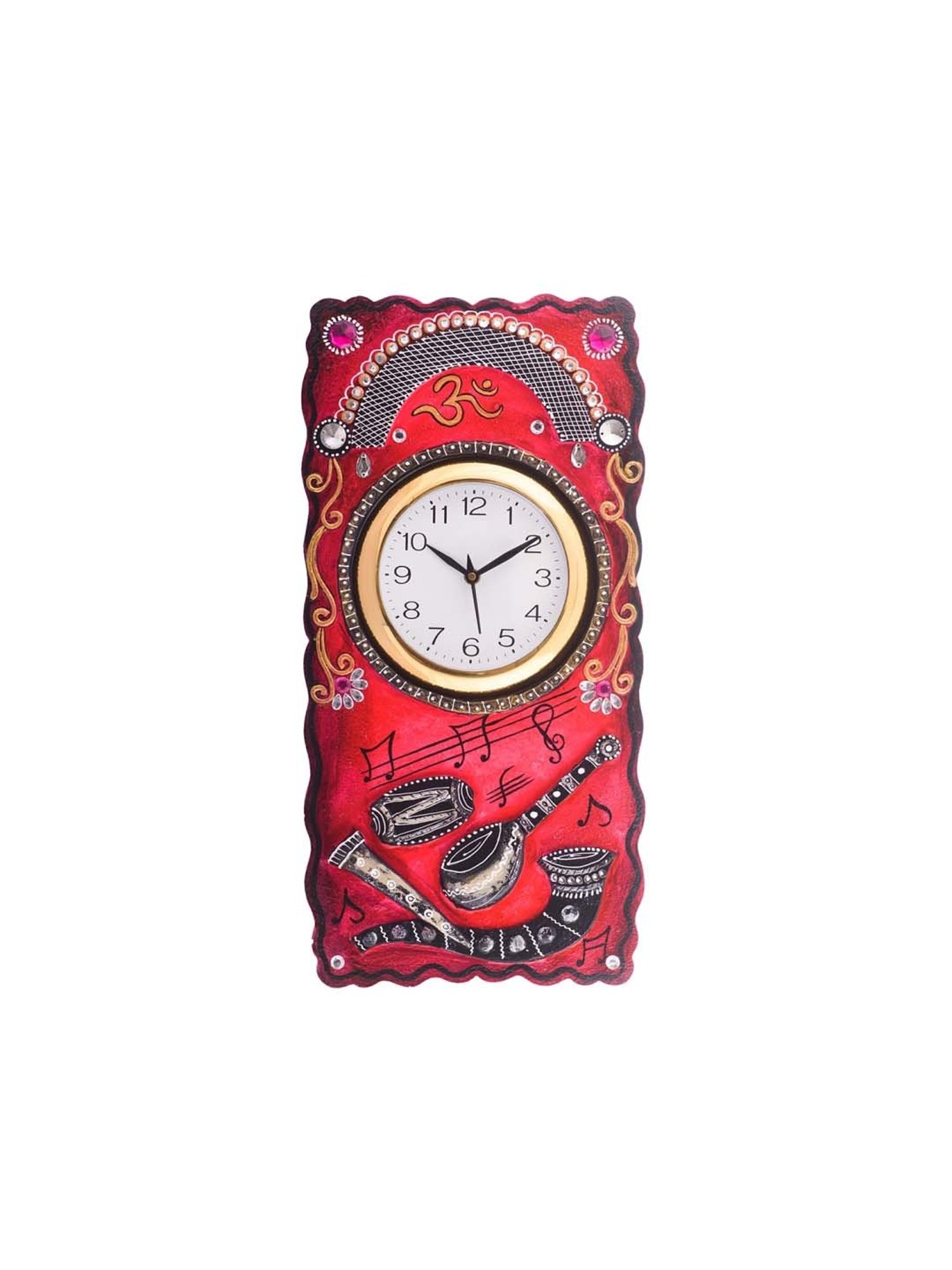 eCraftIndia Musical Instruments Embossed Colorful Wooden Handcrafted Wooden Wall Clock