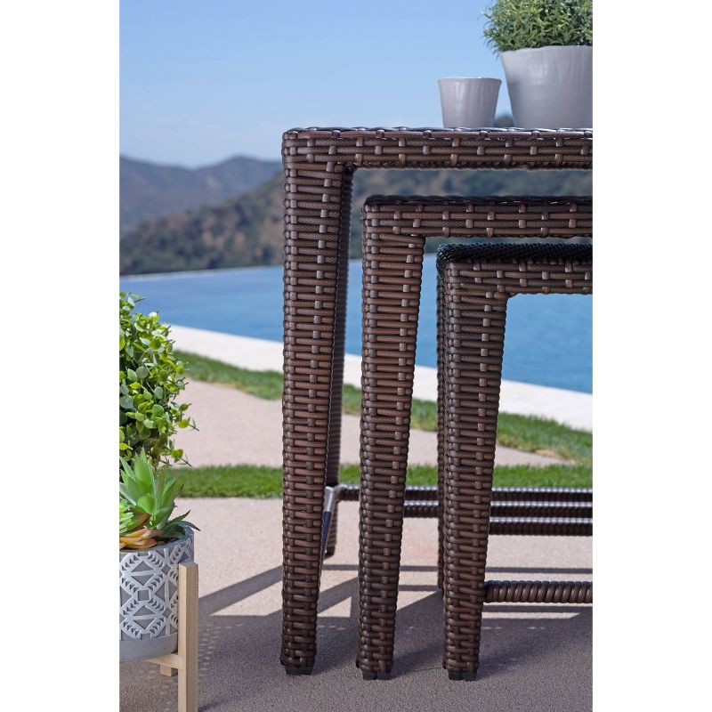 Sevan 3pc Outdoor Wicker Nesting Table Set - Brown - Coaster