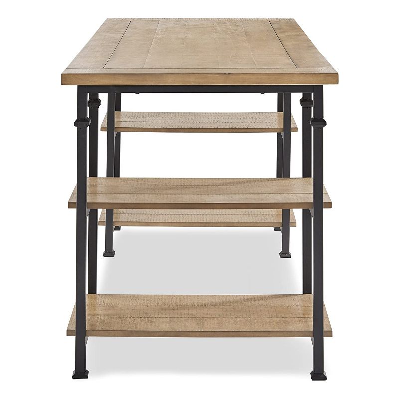 Homelegance Factory Collection Modern Rustic Solid Wood Metal Desk with Organization Storage Shelves, Black