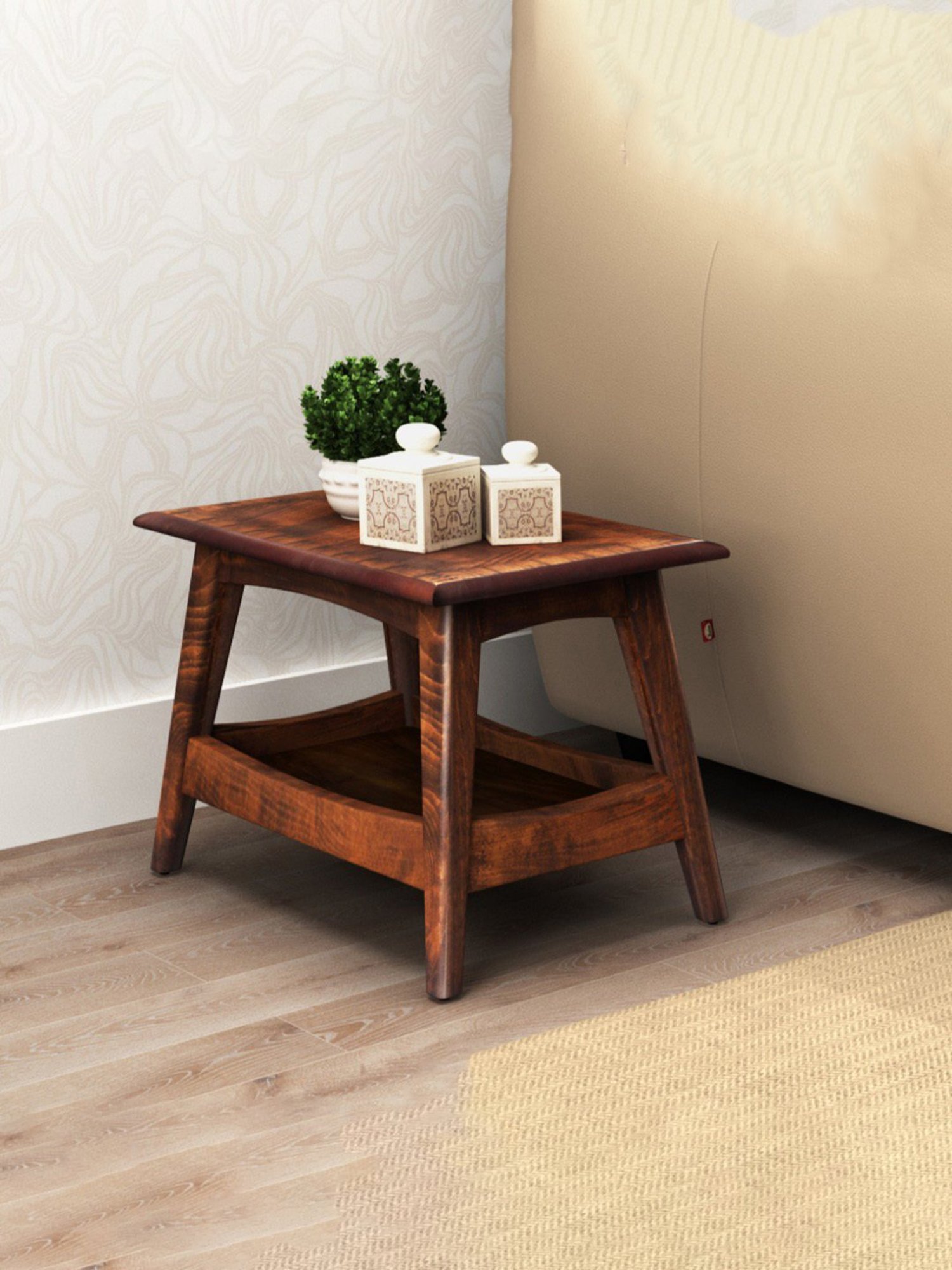 Durian Eero Brown Solid Wood Side & End Table in Dark Brown Finish