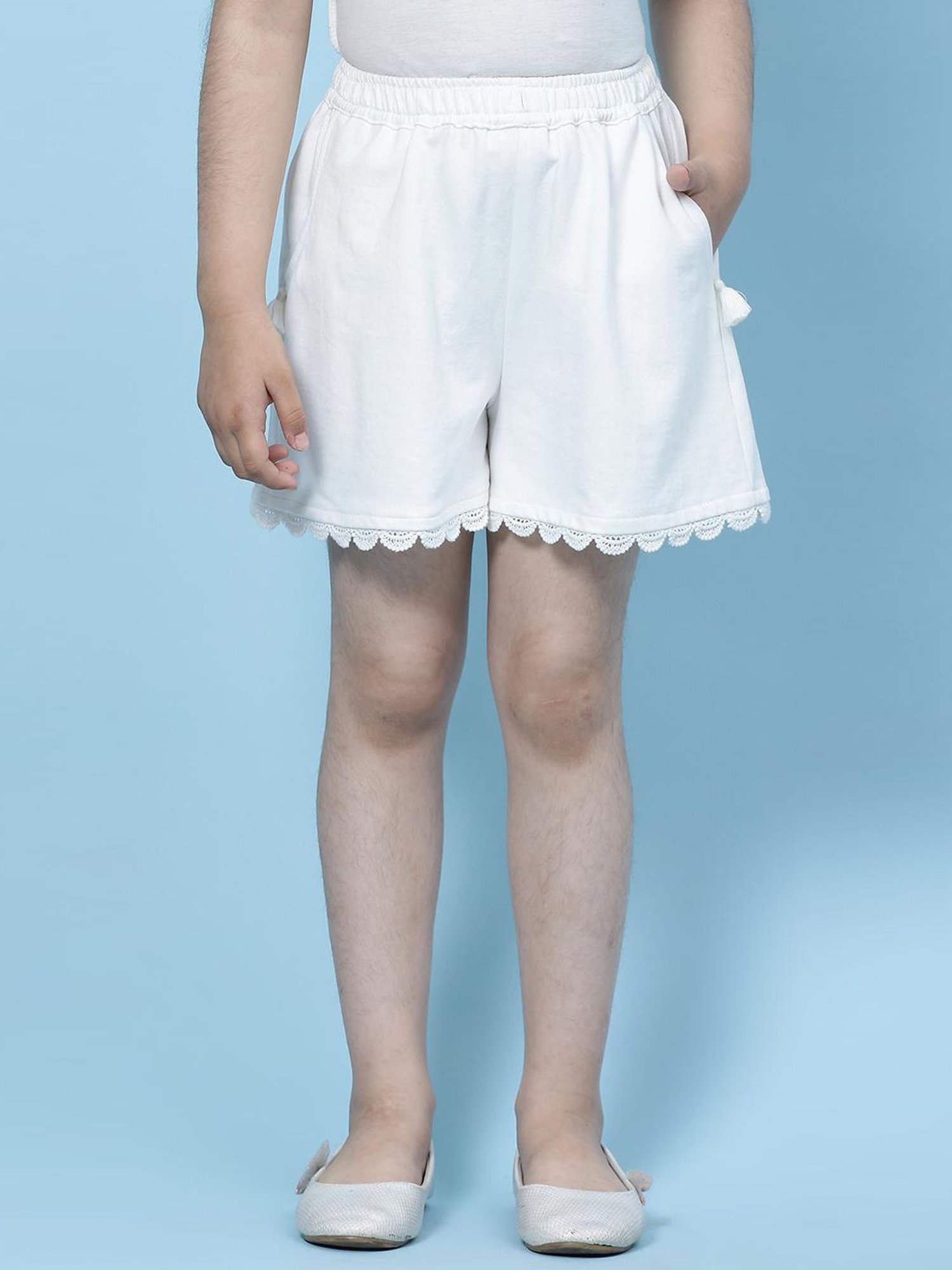 BIBA Girls White Cotton Shorts