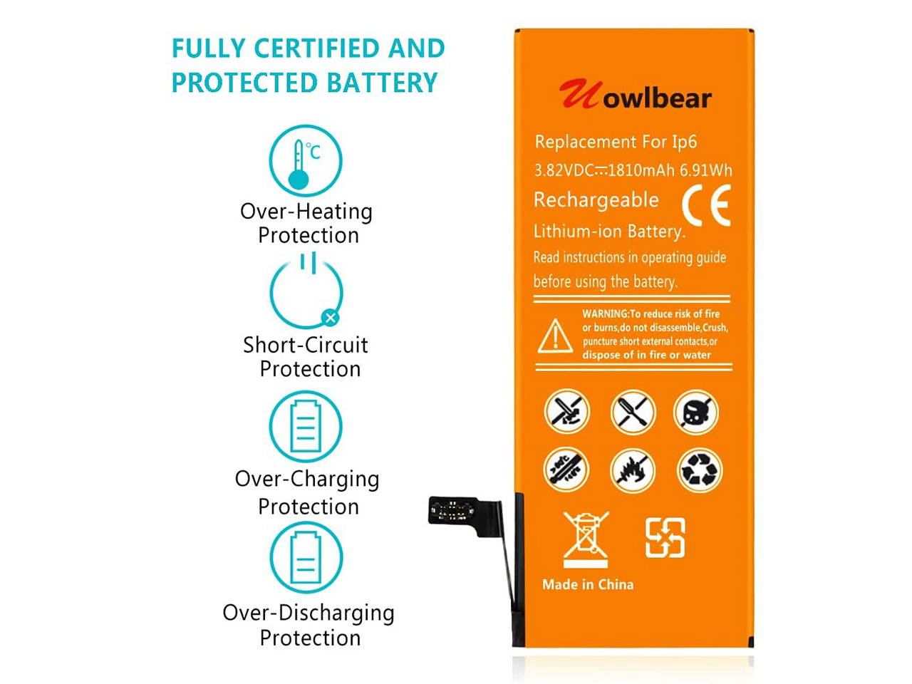 Uowlbear Replacement iPhone 6 Battery for iPhone 6 A1586 A1589 A1549 with Tools Kit -1810mAh 3 Year Warranty