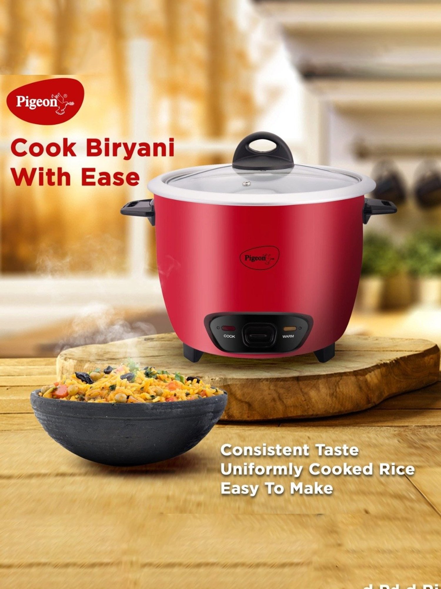 Pigeon Rice Cooker 700W, 1.8L with Single pot & Measuring Cup (Red)