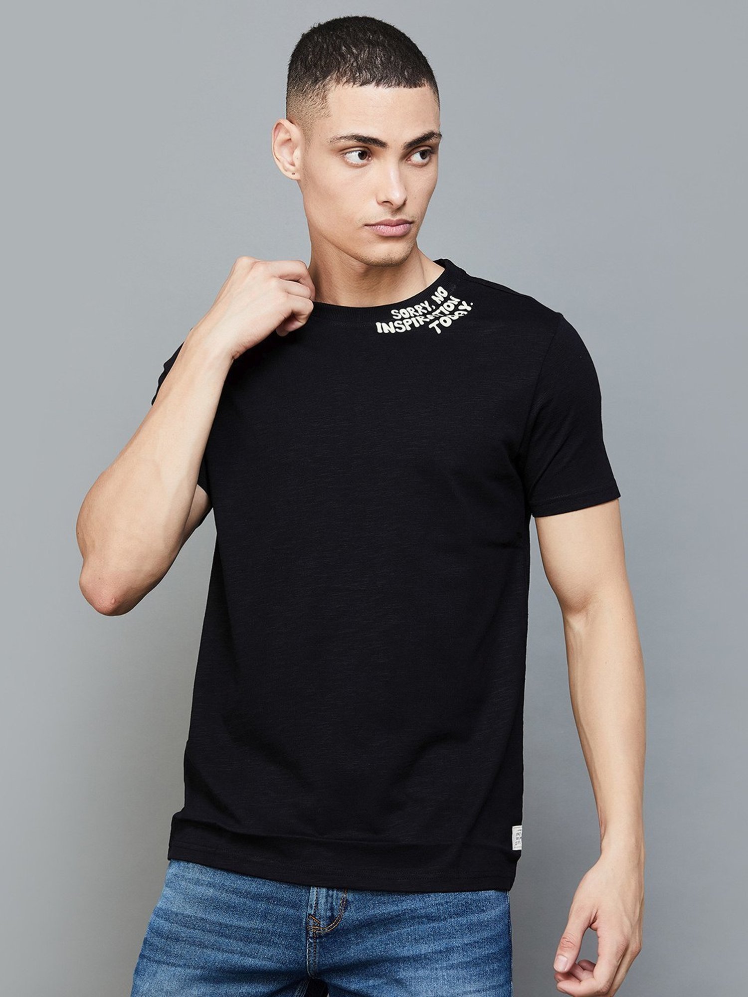 Forca by Lifestyle Black Regular Fit Printed T-Shirt