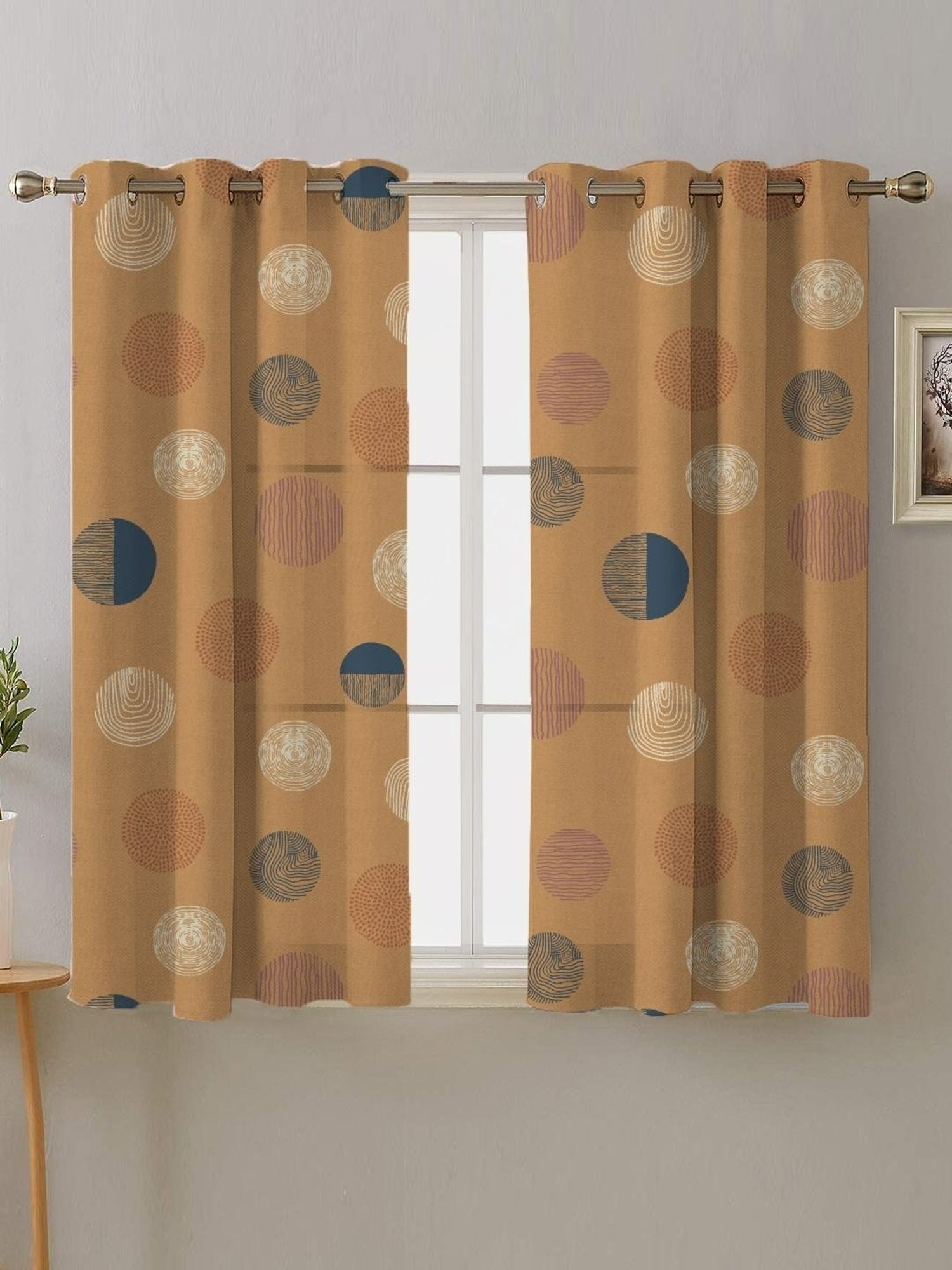 SPACES DRAPE STORY Boho Digital Print Brown Polyester 5 ft Window Curtains - Set of 2