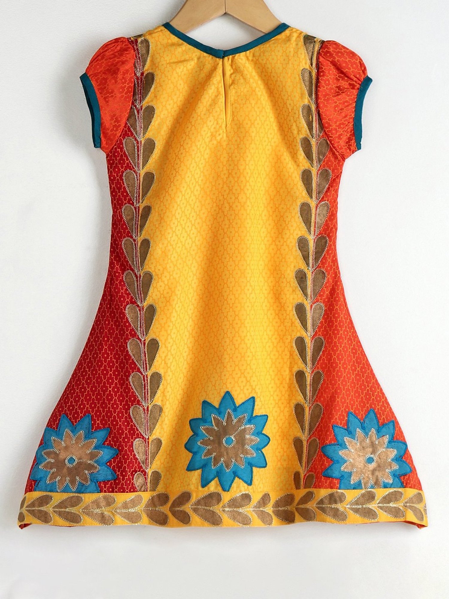 TWISHA Kids Mustard & Orange Embroidered Kurta, Churidar with Dupatta